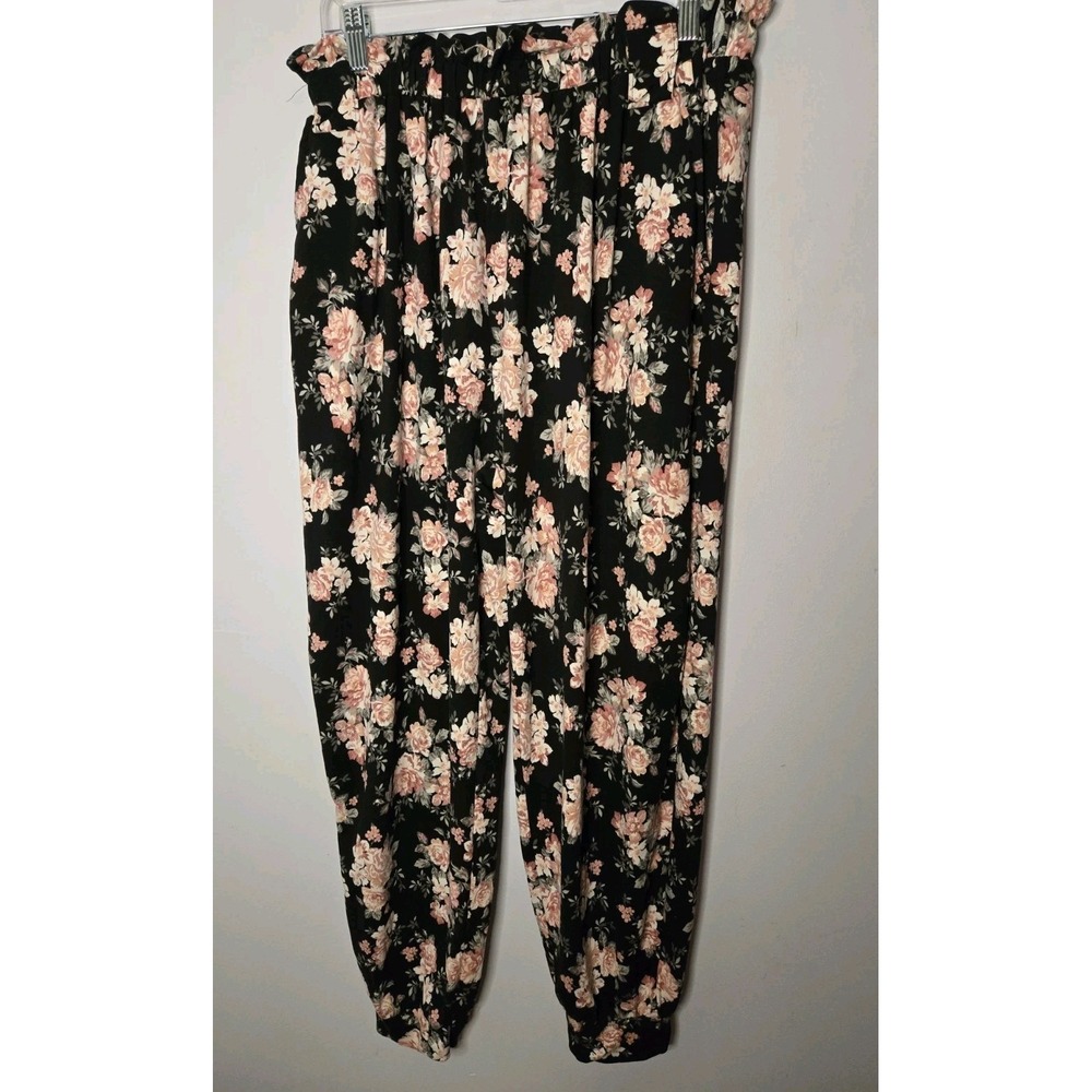 Full Circle Trends Women Plus 1x Floral Jogger Boho Hippie Paper Bag Waist Cute